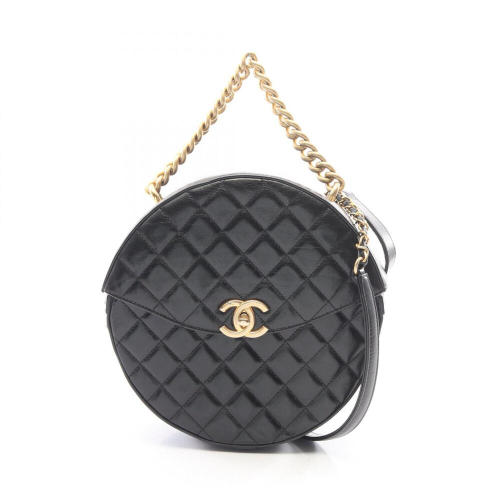 Chanel Matelassé Round 2-Way Shoulder Bag/Handbag, Leather, Women's, Black